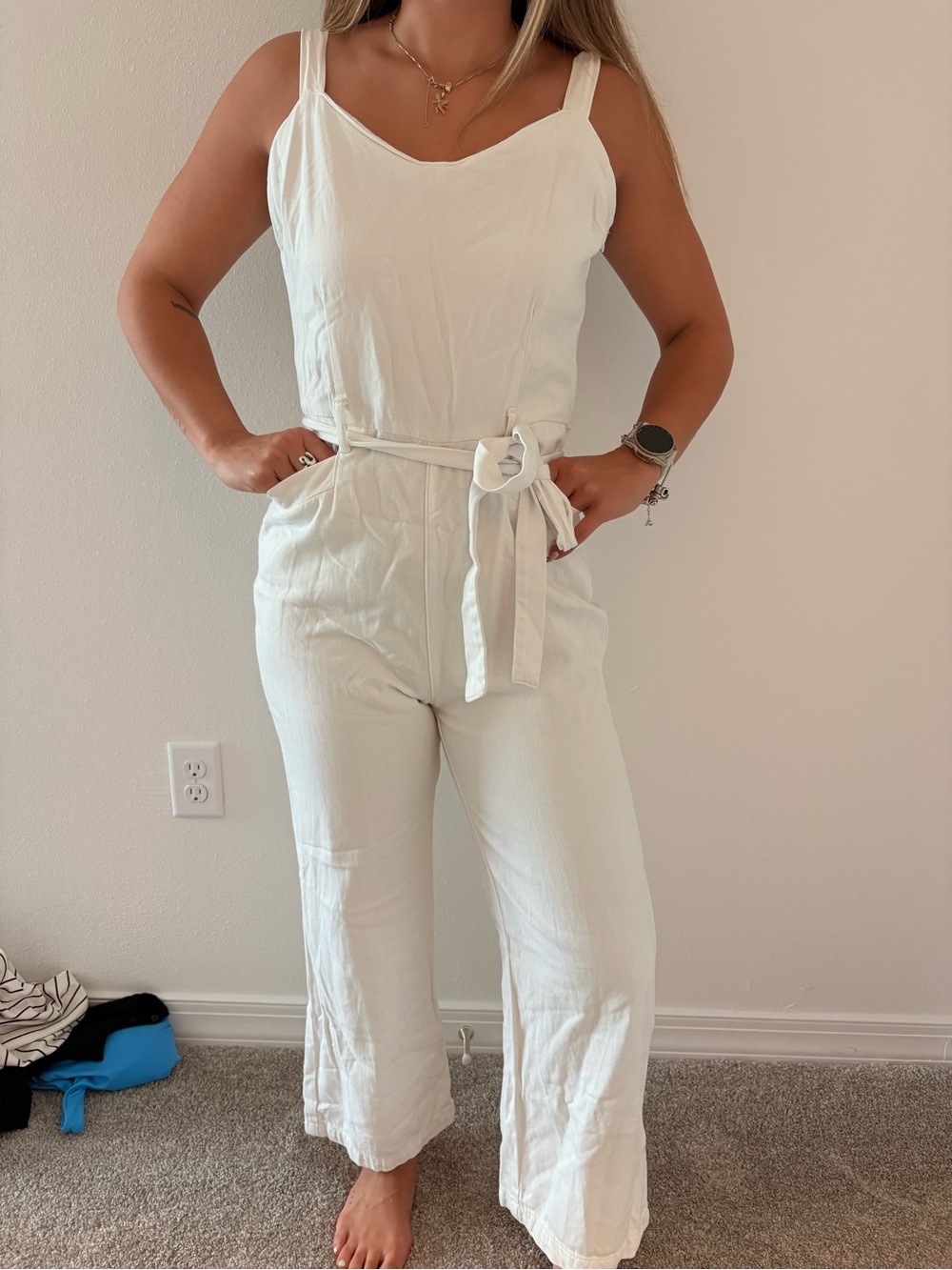 Paige White Wide-Leg Jumpsuit with Tie Waist